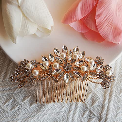 Hapibuy Crystal Wedding Hair Comb Bridal Hair Comb Pearl Wedding Headpiece Gold Hair Accessories… #TOP5
