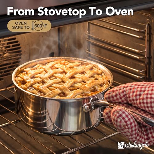 Image of MICHELANGELO Stainless Steel Saucepan Set with Lids 1QT & 2QT & 3QT, Stainless Steel Sauce Pot Set 6 Piece, Nonstick Saucepans, 6 Piece Sauce Pan Set, Dishwasher Safe, Induction Compatible
