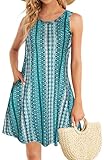 Women Sun Dresses for Summer Tee Shirt Sleeveless Club Plus Sized Tank Sundresses(Green Vertical Stripe,2XL)