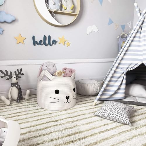 Image of ALBY Woven,Tall Wicker Laundry Basket for Blankets,Clothes,Pillows,Toys,Shoes Large Cotton Laundry Hamper for Bedroom Living Room Bathroom Nursery (15d'' x 12h'' inch, Off-White cat)