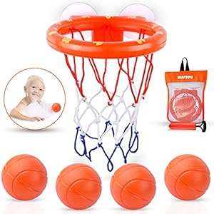 MARPPY Bath Toys, Bathtub Basketball Hoop for Toddlers Kids, Boys and Girls with 4 Soft Balls Set & Strong Suction Cup…
