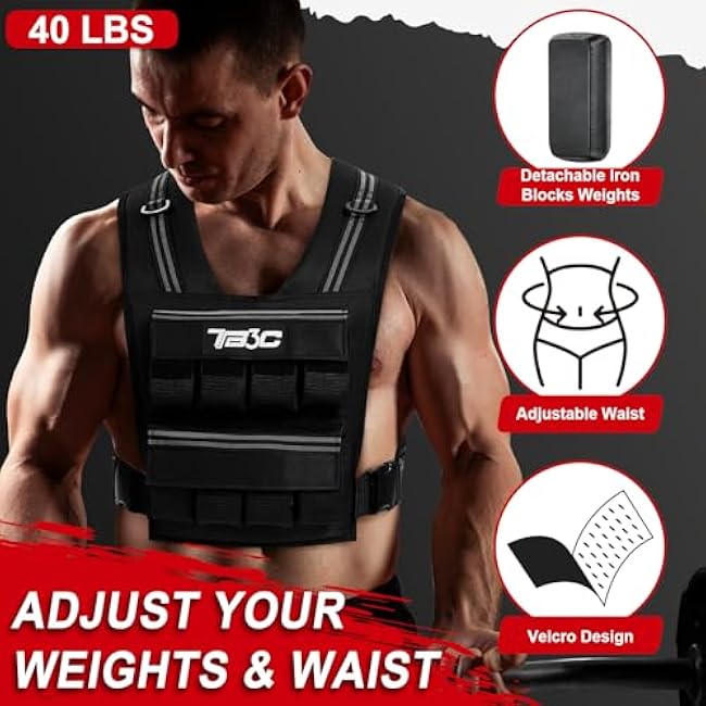 Adjustable Weighted Vest Men 19lbs/ 30lbs/ 40lbs Weights with Reflective Stripe, Weight Vest Woman Workout Vest for Strength Training,Running & Walking.