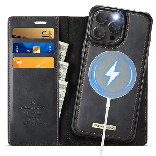 Image of Wallet Case for iPhone 13 Pro Compatible with Magsafe, 2-in-1 PU Leather Flip RFID Blocking Card Holder Stand Shockproof Magnetic Detachable Cover for iPhone 13 Pro Case 6.1 inch, Black