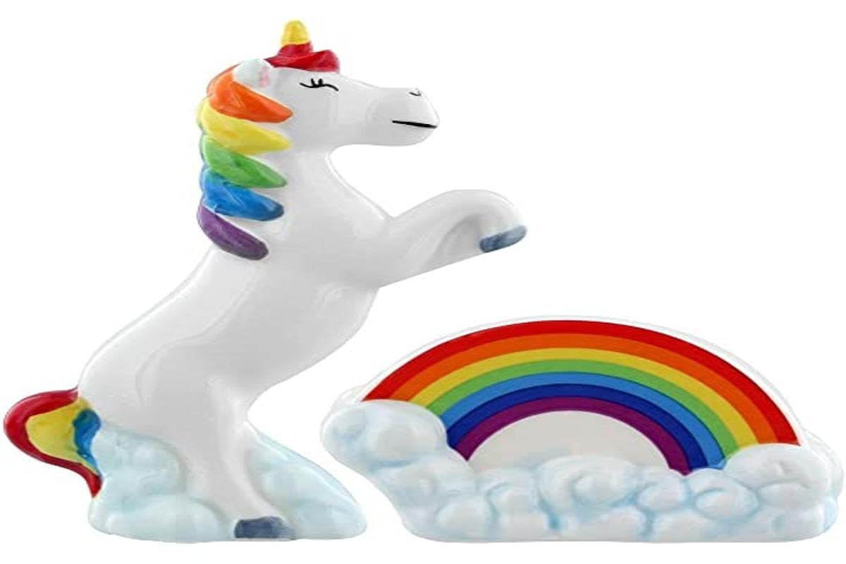 Puckator Multicolor Enchanted Rainbow Salt And Pepe-Unicorno Set And Rainbow, Ceramic, White