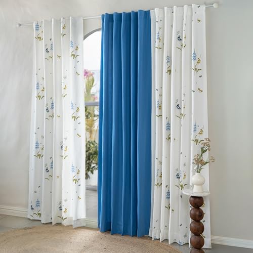 Image of Tranquebar Curtain Co. Window Curtains 5 Feet, 60-65% Room Darkening, Blue Butterfly & Floral Print, Cotton Curtains for Window, Cotton Curtains 5 Feet Set of 3, BackTabs, Titli Blue Combo (152 cm)