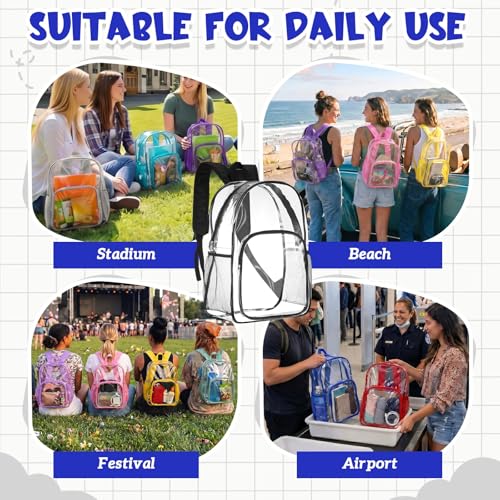 Image of Amylove 48 Pcs Clear Backpack bulk for Stadium Events Heavy Duty PVC Transparent Bookbag for College Workplace Security (17 Inches,12 Colors)