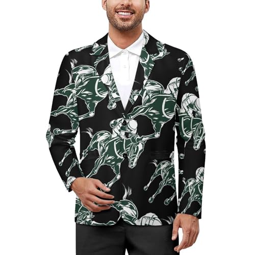 Horse Racing Equestrianism Men’s Casual Blazer 2 Button Suit Jacket Business Wedding Party Coat Lightweight Suit Jackets
