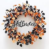 TOKCARE Halloween Wreaths for Front Door,22 inch Pumpkin Wreath Fall Decorations for Home with Wood Pumpkins Thanksgiving Decorations with Glitter Sign