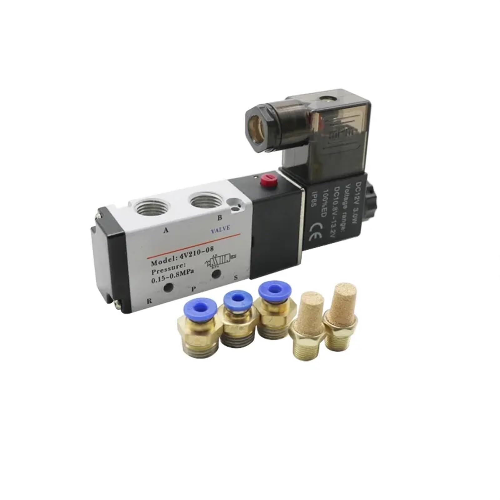 Válvula Solenoide eléctrica neumática, válvula magnética de Gas y aire con Control de 5 vías y 2 posiciones, 12V, 24V, 220V, bobina de voltios, accesorios for mangueras de 4mm-12mm(Rot,DC12)
