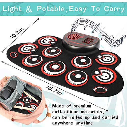 Electronic Drum Set - YUOIOYU Practice Drum Pad Roll Up Potable Drum Kit with Headphone Jack Built-in Speaker Drum Sticks 10 Hours Playtime, Great Holiday Birthday Gift for Kids Adult - Thumbnail 6