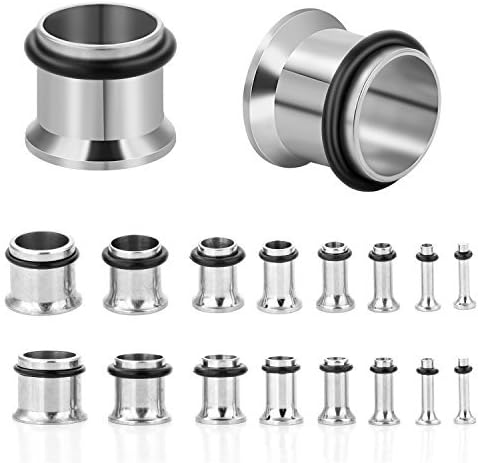 CABBE KALLO 18pcs Ear Tunnels Stretching Kit 14G-00G Gauges Stainless Steel Single Flare Screw Fit Set Expanders for Women Men Body Piercing Jewelry