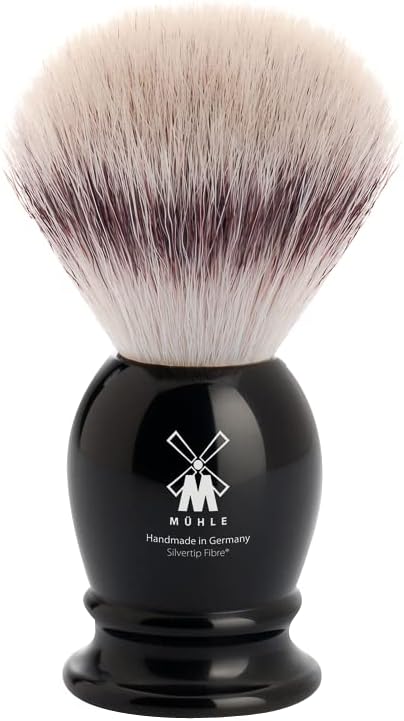 Pincel de barbear MÜHLE Classic com fibra Silvertip e cabo de resina preta