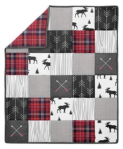 Sweet Jojo Designs Grey, Black And Red Woodland Plaid And Arrow Rustic Patch Baby Boy Crib Bedding Set 4 Pieces - Flannel Moose Gray #TOP2
