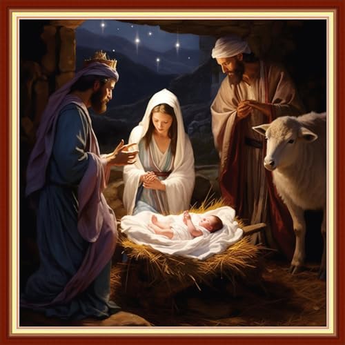 Image of Dimxvean Stamped Cross Stitch Kits,Cross Stitch Kits for Adults Beginners,Embroidery Kits Full Range of Cross Stitch Stamped Kits Needlepoint Kits Cross Stitch Patterns-Nativity 18x18 inch