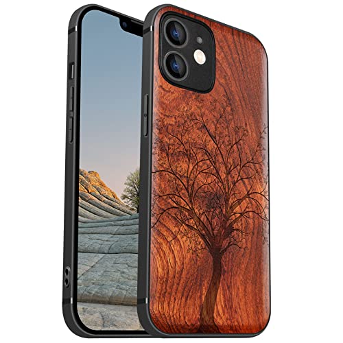 Carveit Coque magnétique pour iPhone 12 Mini [Personnalisé Rosé] [Gravure Laser Bois] Coque de téléphone Antichoc Compatible Magsafe avec 12mini Coque Bois (Arbre feuillu)