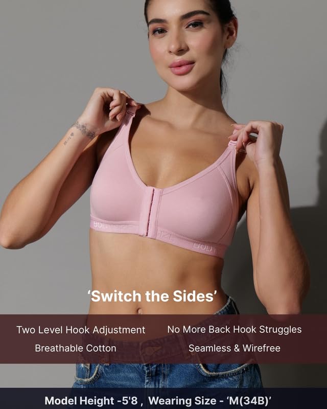 Image of BODYSIZE Cotton Front Open Bra for Women Daily Use | Non-Padded, Non-Wired | Sweat Absorbent Seamless Bra | Full Coverage Regular Wear | Twin Hook Adjuster (Cup Size: B)