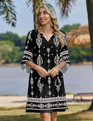 Image of Zeagoo Womens Summer Dress Casual Ruffle Tiered Floral Square Neck Sundresses Beach Boho Mini A-line Dress 2026 with Pockets