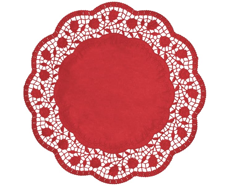 Demmler Tortenspitzen - Rund - Tortendekoration - Tortenunterlage - Ø 36 cm - Farbe: Rot - 30 Stück - Made in Germany