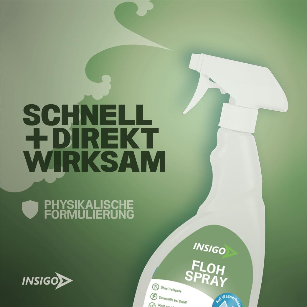 INSIGO Flohspray für Wohnung und Möbel 750ml - Abwehrspray gegen Flöhe mit Sofortschutz - Floh-Spray für Hunde und Katzen - Flohmittel hochwirksam & laborgeprüft
