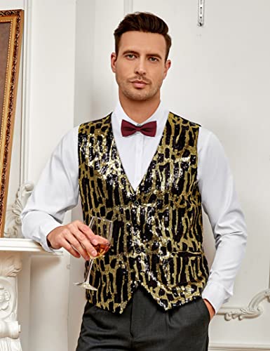 TURETRENDY Men's Shiny Sequins Vest V-Neck Slim Fit Stylish Vest Waistcoat with Pockets for Party Dinner Prom4