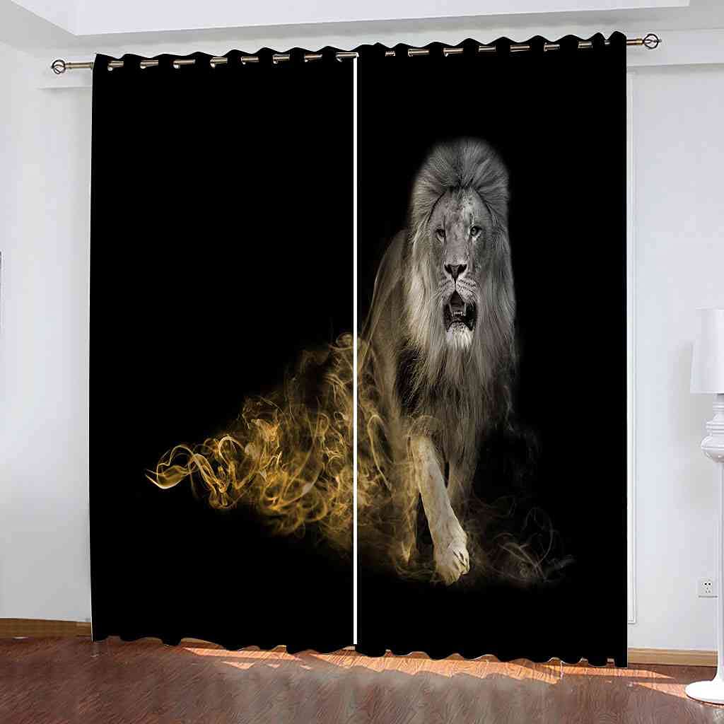 Rideau occultant thermique pour salon et chambre d'enfants, motif lion créatif, lot de 2