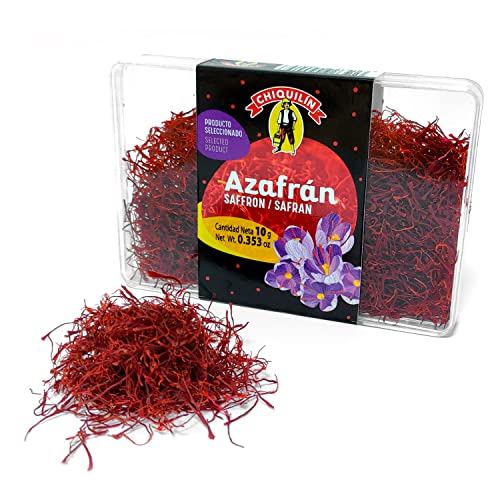 CHIQUILÃN Saffron Threads (10 gr.) Finest Pure Premium All Red Saffron Threads, Grade A+ Super Negin, Non-GMO Verified. Gourmet products since 1909