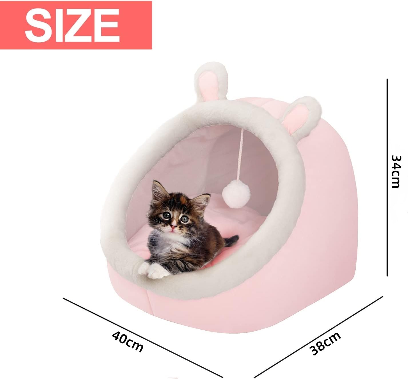 سرير قطط من توريسيك للقطط الداخلية، سرير كهف للقطط شبه مغلق مع كرة قطيفة، مساحة كبيرة للقطط للنوم، سرير قطط مغطى ناعم ومريح مع بساط قابل للغسل والفصل (رمادي، L)