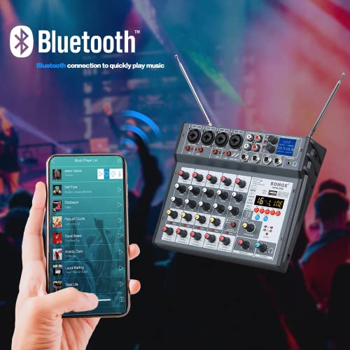 Bomge 6 Channel Audio Dj Console Mixer Soundcard With 2 Wireless Microphoneh,Mp3,Usb Bluetooth, 48V Phantom For Home Studio Recording Dj Network Live Karaoke 16 Echo/Delay (06E-Grey) #TOP2