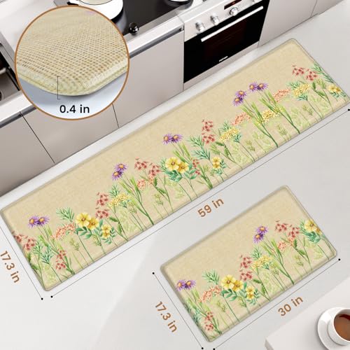 DailyCuddles Kitchen Mats for Floor, 2-Piece Anti-Fatigue Waterproof Kitchen Rugs for Apartment Decor, Easy-Clean Standing Mat with Non-Slip Back for Home, Office, Laundry (17.3