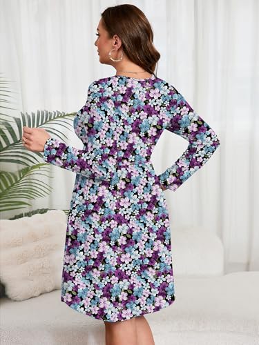 Image of AusLook Women's Plus Size Long Sleeve Midi Dress Casual Empire Waist Loose Flowy Dresses A-Line Boho Long Dress with Pockets