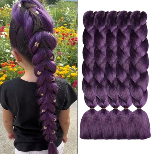 ShowJarlly 5 Packs Ombre Jumbo Braid Hair, Purple Kanekalon Hair African Braid Extension, 24inch Box Braid Hair Extensions Synthetic Colorful Hair Extensions for Braiding
