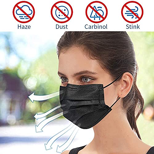 Image of DALUCI Nonwoven Fabric 3 Layer Disposable Surgical Face Mask With Nose Clip (Black, Without Valve, Pack Of 100)