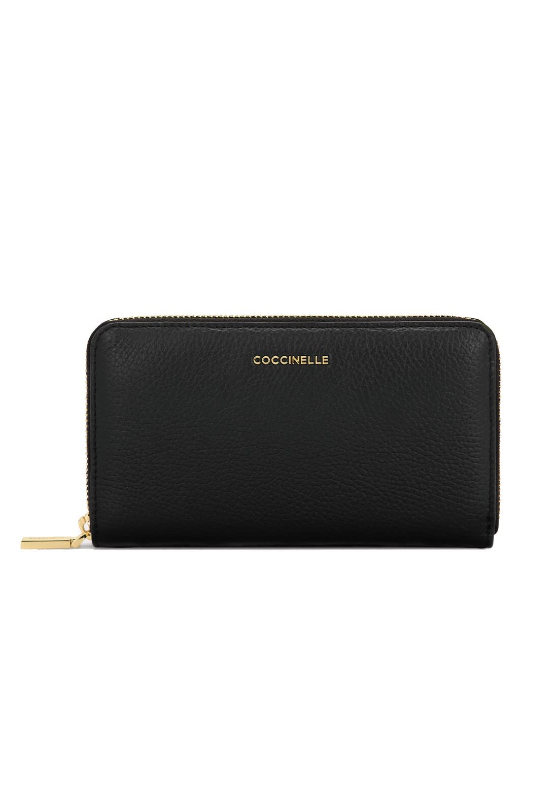 Coccinelle Pelle portafoglio Metallic Soft Wallet Grained Leather Noir nero