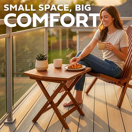 Melino Wooden Folding Outdoor Side Table 18x16x16 in, FSC Certified Acacia Wood Weatherproof Small Table for Patio, Porch, Pool, Backyard, Garden, Balcony & Deck - Chestnut