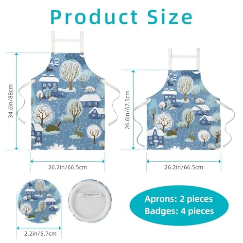Lot de 2 tabliers multicolores avec broches ajustables, motif artistique nuit d'hiver - 2