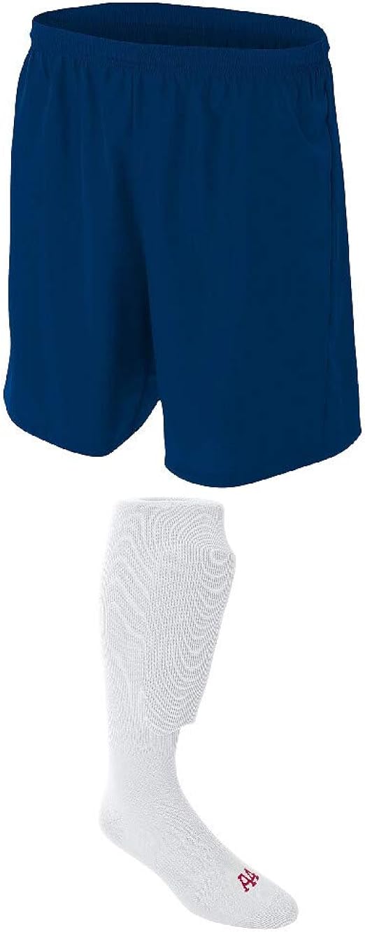 A4 Sportswear Navy Adult Medium Soccer Shorts, White Socks