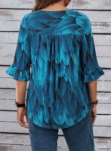 Plus Size Womens Blouses 3/4 Flutter Sleeve Square Neck Tunic Shirts Button Business Work Fall Tops 2025(XL-5XL)