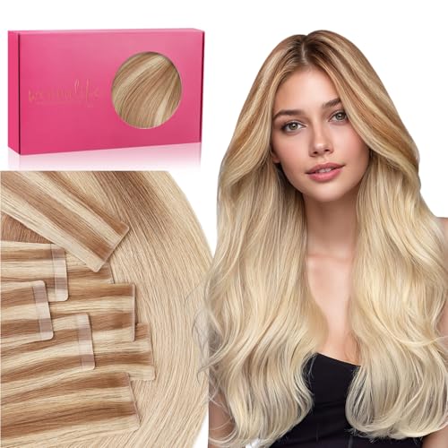 Image of WENNALIFE Invisi Edge Tape in Hair Extensions Human Hair,#12A /18H,22 Inch | 22 Inch 50g 20pcs (Invisi Edge & Classic) Ash Beige Blonde Blend Invisi Remy Hair Natural Seamless Injected Tap