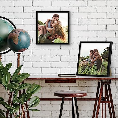 Americanflat 9x9 Picture Frame with Shatter-Resistant Glass - Streamline Collection - Thin Border Square Frame for Tabletop and Wall Display - Hanging Hardware and Easel Stand Included - Black