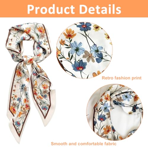 Image of PALAY Silk Feel Neck Scarf for Women Stylish Narrow Print Hair Scarf, Ladies Satin Head Scarves for Suit Blazers Shirt (13x150cm)