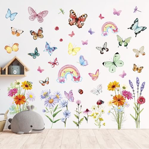 Sticker mural fleurs chrysanthèmes adhésif mat grand format