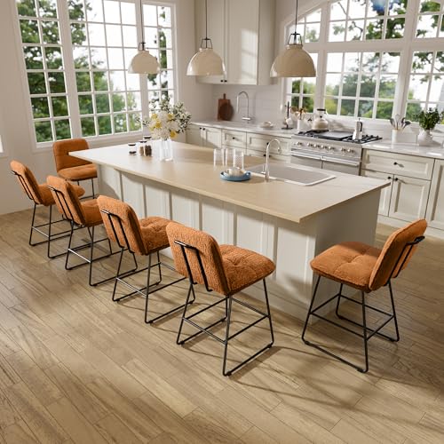 Image of Ollega 26 inch Counter Height Bar Stools with Back, Set of 6, Brown Velvet