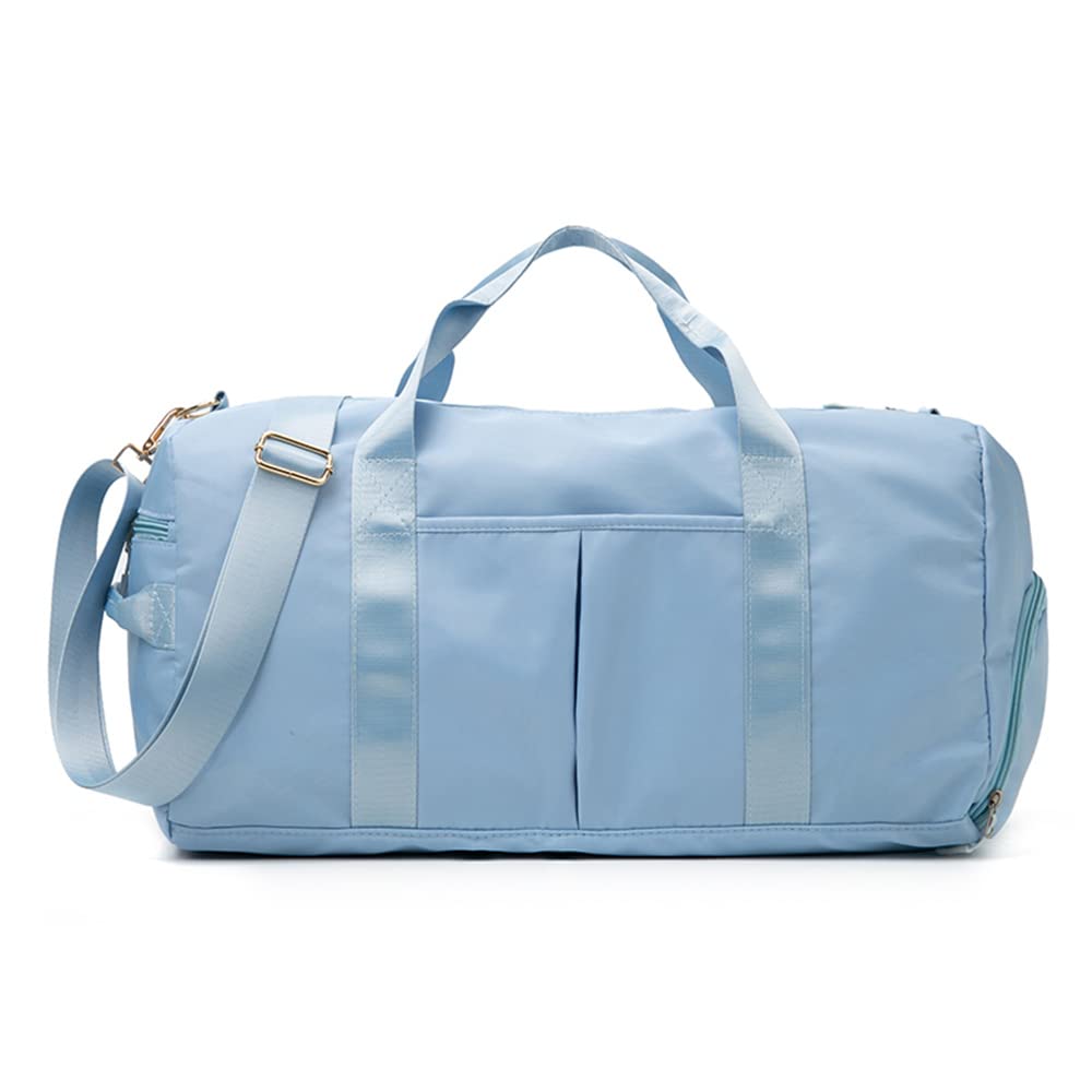 Hixingo Gym Bag with Shoe Compartment and Wet Pocket, Travel Duffle Bag for Men and Women 45L Waterproof Light Weight Sports Bags for Weekender Swimming Football Basketball (45L,Light Blue)