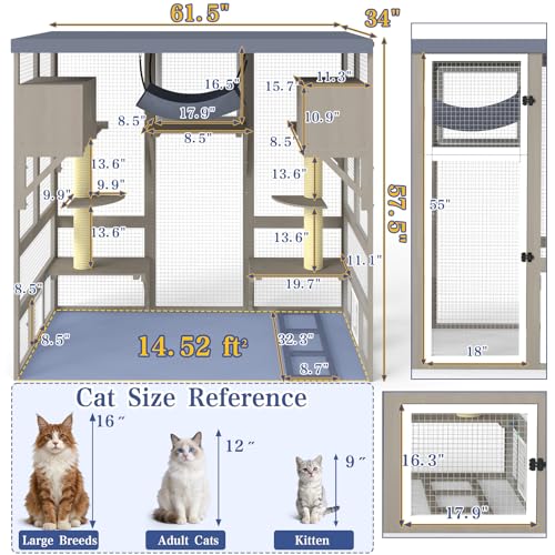 Image of PetsCosset 61.5 inch L Walk-in Catio Outdoor Cat Enclosure for Multiple Cats