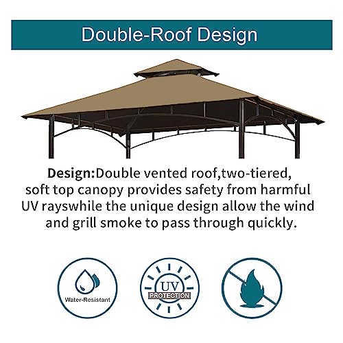 Grill Gazebo Replacement Canopy Top - Wonwon 5x8 Gazebo Roof Double Tiered Outdoor BBQ Roof Cover Grill Shelter Only Fit for Model L-GG001PST-F (Khaki) - Thumbnail 3