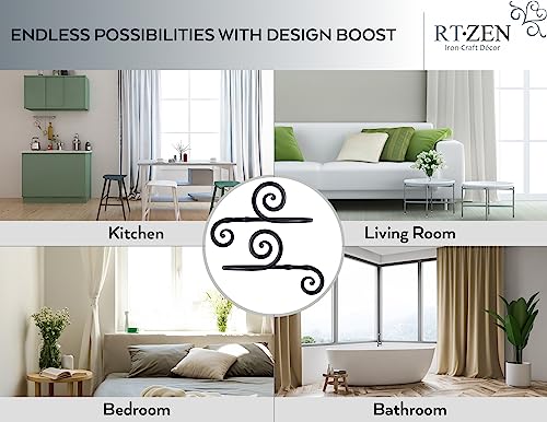 Rtzen Large Curtain Holders For Wall - Farmhouse Curtain Hooks For Drapes - Creative Black Curtain Tiebacks - Wrought Iron Drapery Curtain Holdbacks - Unique Metal Tie Backs For Curtains #TOP4