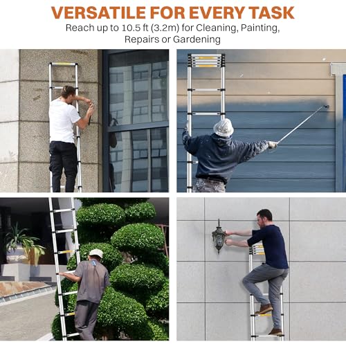 Image of BonKaso VertiPro 3.4M(10.5Ft) Telescopic Ladder | Aluminum Ladder 11 Steps | Multipurpose for Home & Outdoor use with Self Lock Mechanism | EN131 Certified Max Load Capacity of 150kg