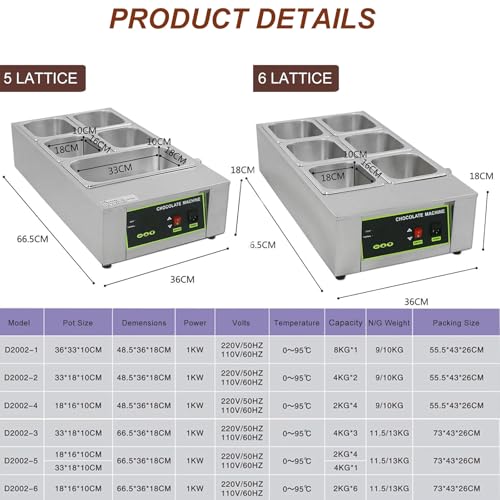 Máquina eléctrica para fundir chocolate 6 cubetas acero inox miniatura 7