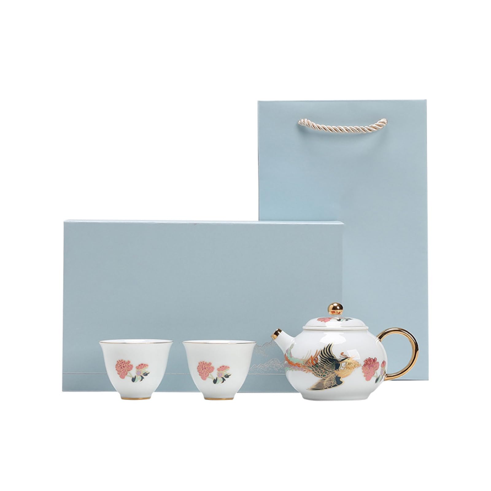 Ceramiczny mini-dzbanek bąbelkowy z dwiema filiżankami wykwintnego zestawu do herbaty Kung Fu do użytku domowego - taniec feniksa na dziewięć dni - pudełko