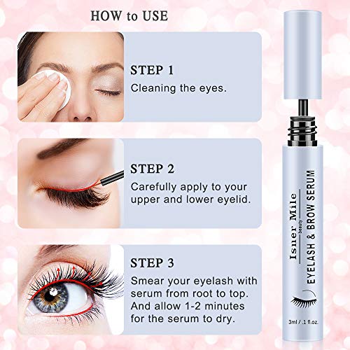Eyelash Growth Serum, Natural Lash Boost Serum Brow Growth Enhancer for Longer, Fuller Thicker Lashes & Brows - Dermatologist Certified, 3ml